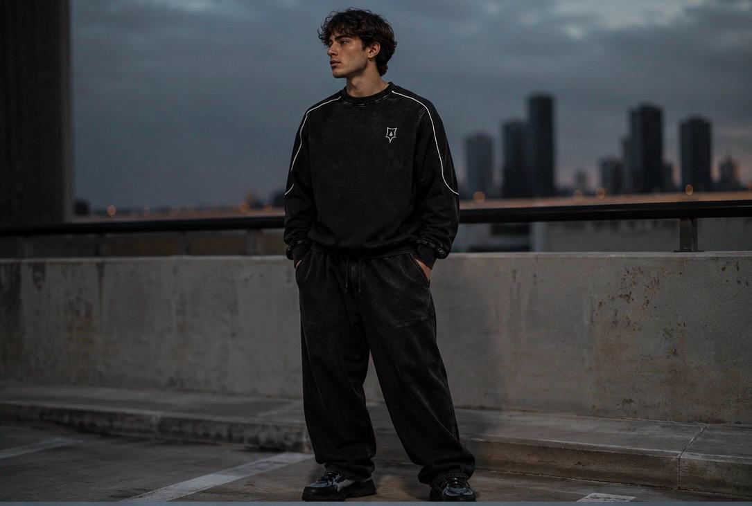 Mineral Wash Piping Raw Hem Sweatshirt